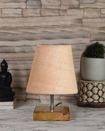 Alluring Jute Square Natural Wood Table Lamp Beige