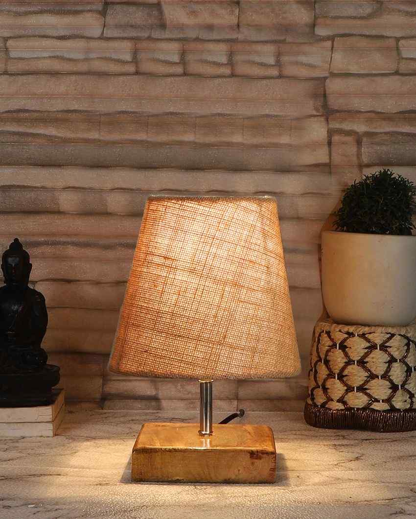 Alluring Jute Square Natural Wood Table Lamp Beige