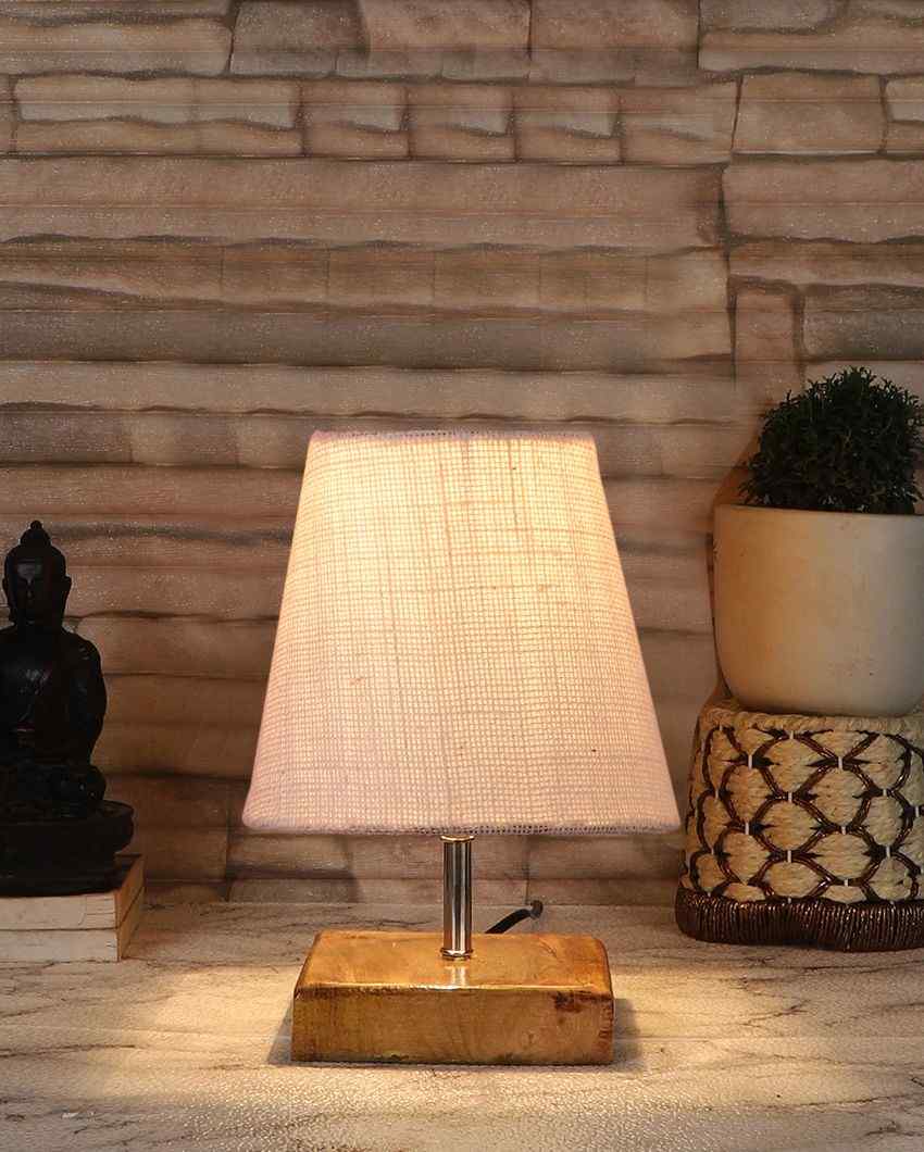 Alluring Jute Square Natural Wood Table Lamp White
