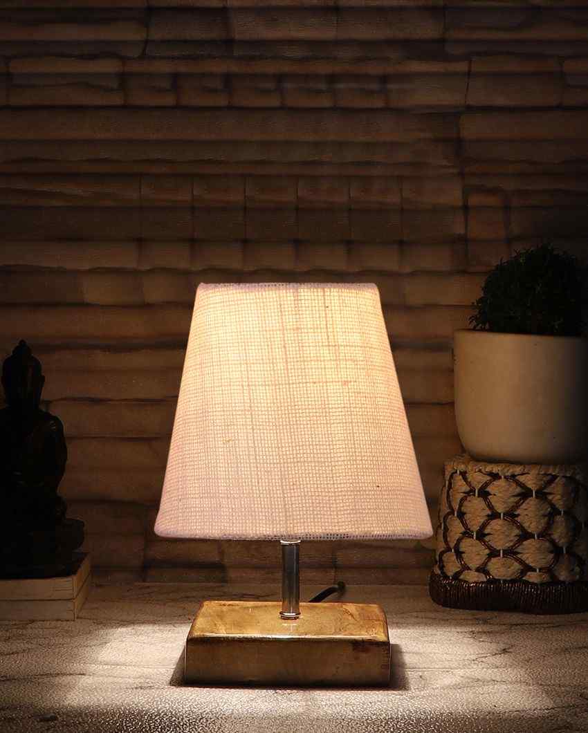 Alluring Jute Square Natural Wood Table Lamp White