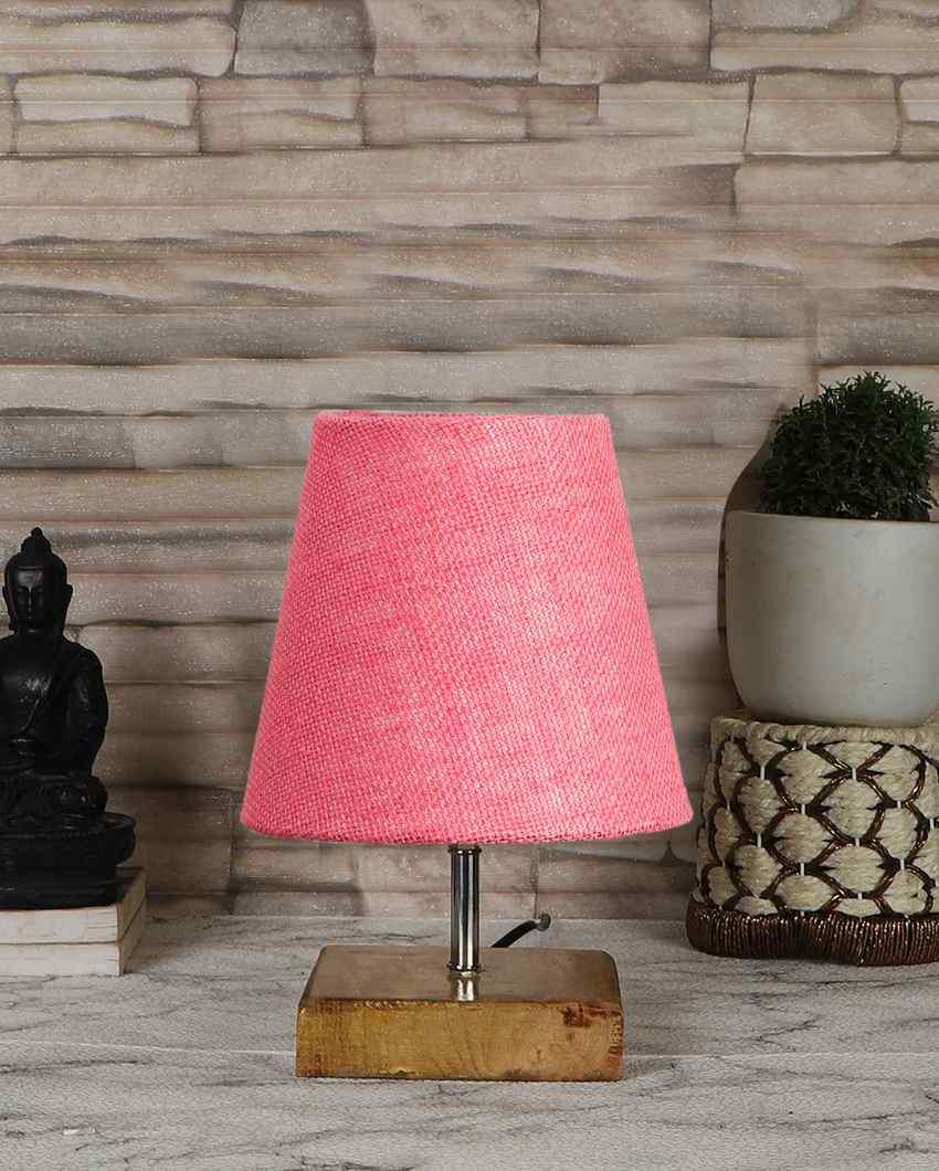 Alluring Jute Square Natural Wood Table Lamp Pink