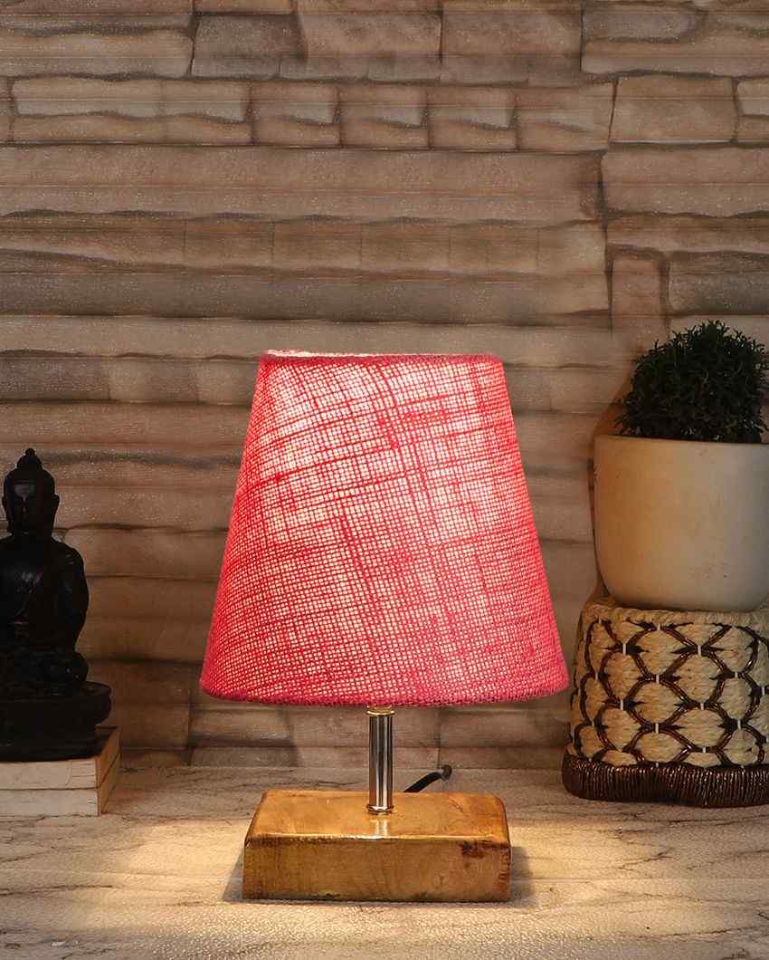 Alluring Jute Square Natural Wood Table Lamp Pink