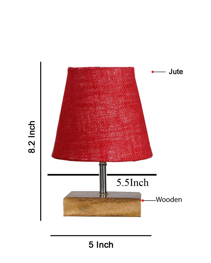 Alluring Jute Square Natural Wood Table Lamp Maroon