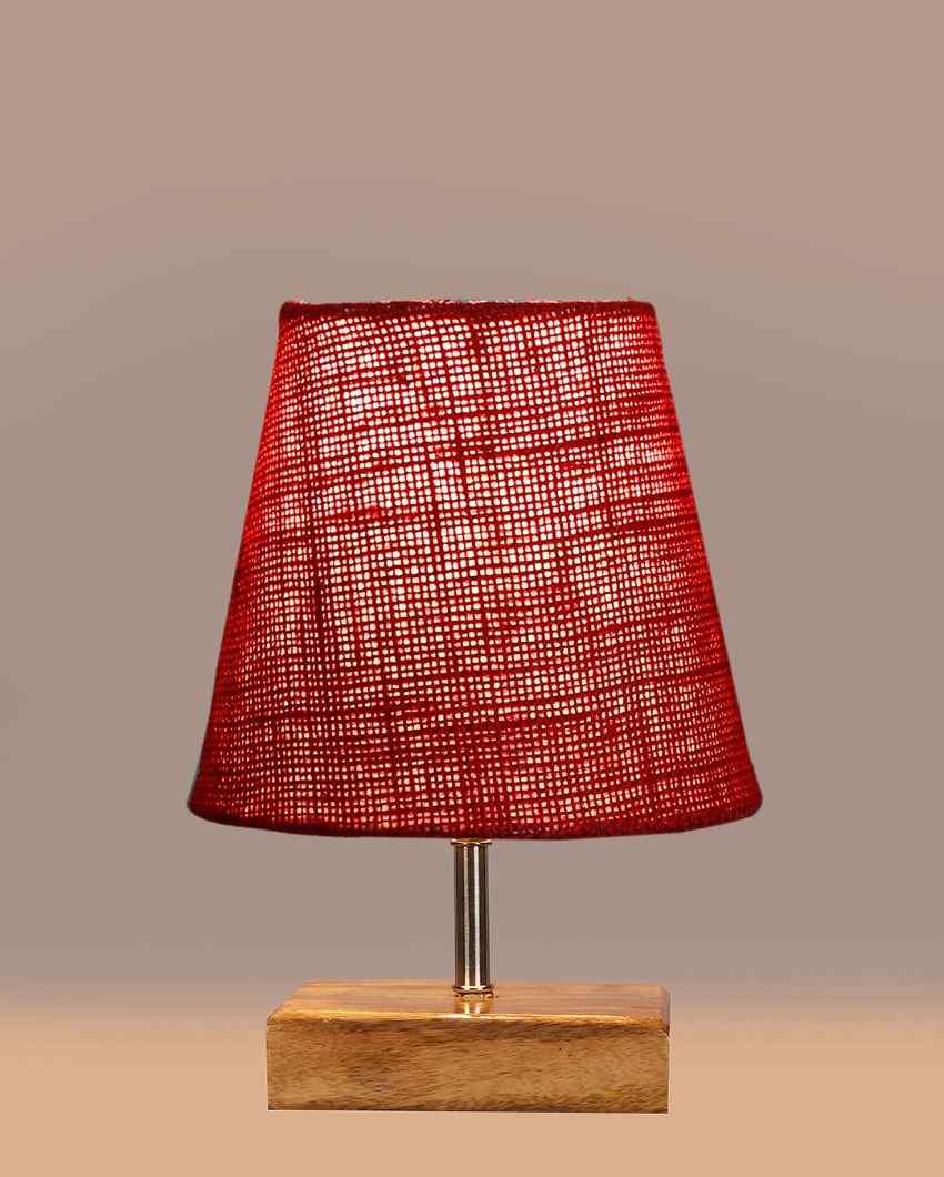 Alluring Jute Square Natural Wood Table Lamp Maroon