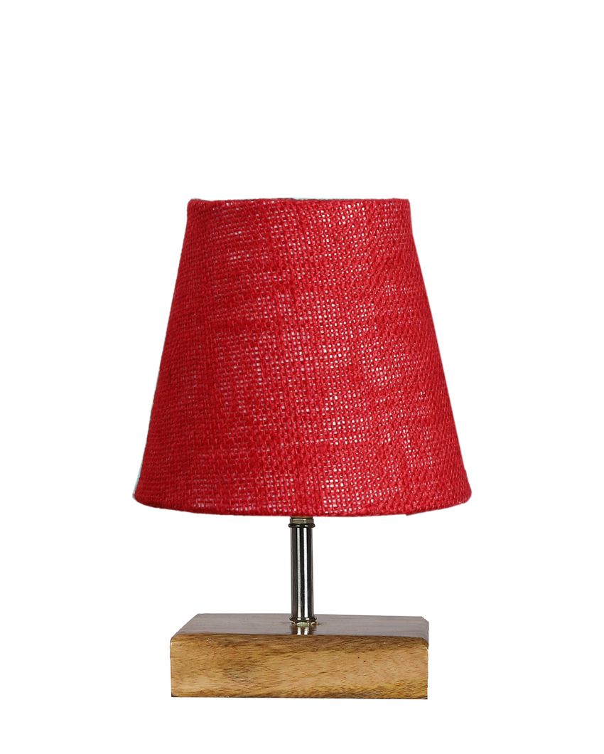 Alluring Jute Square Natural Wood Table Lamp Maroon