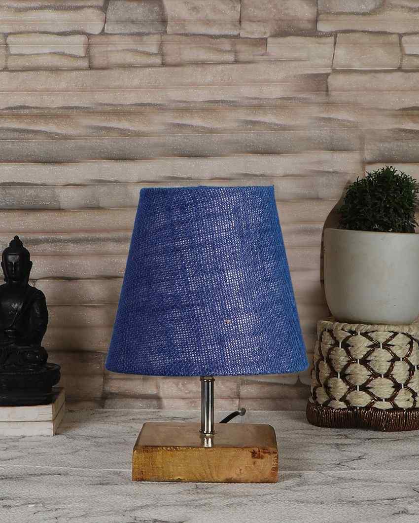 Alluring Jute Square Natural Wood Table Lamp Blue