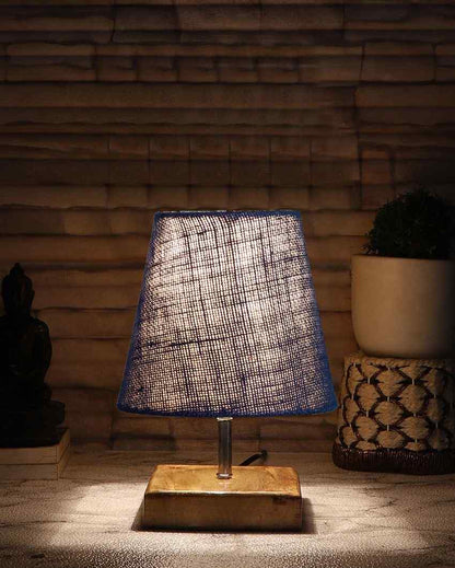Alluring Jute Square Natural Wood Table Lamp Blue