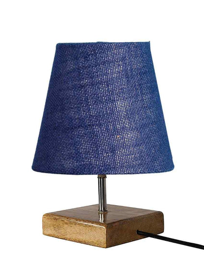 Alluring Jute Square Natural Wood Table Lamp Blue