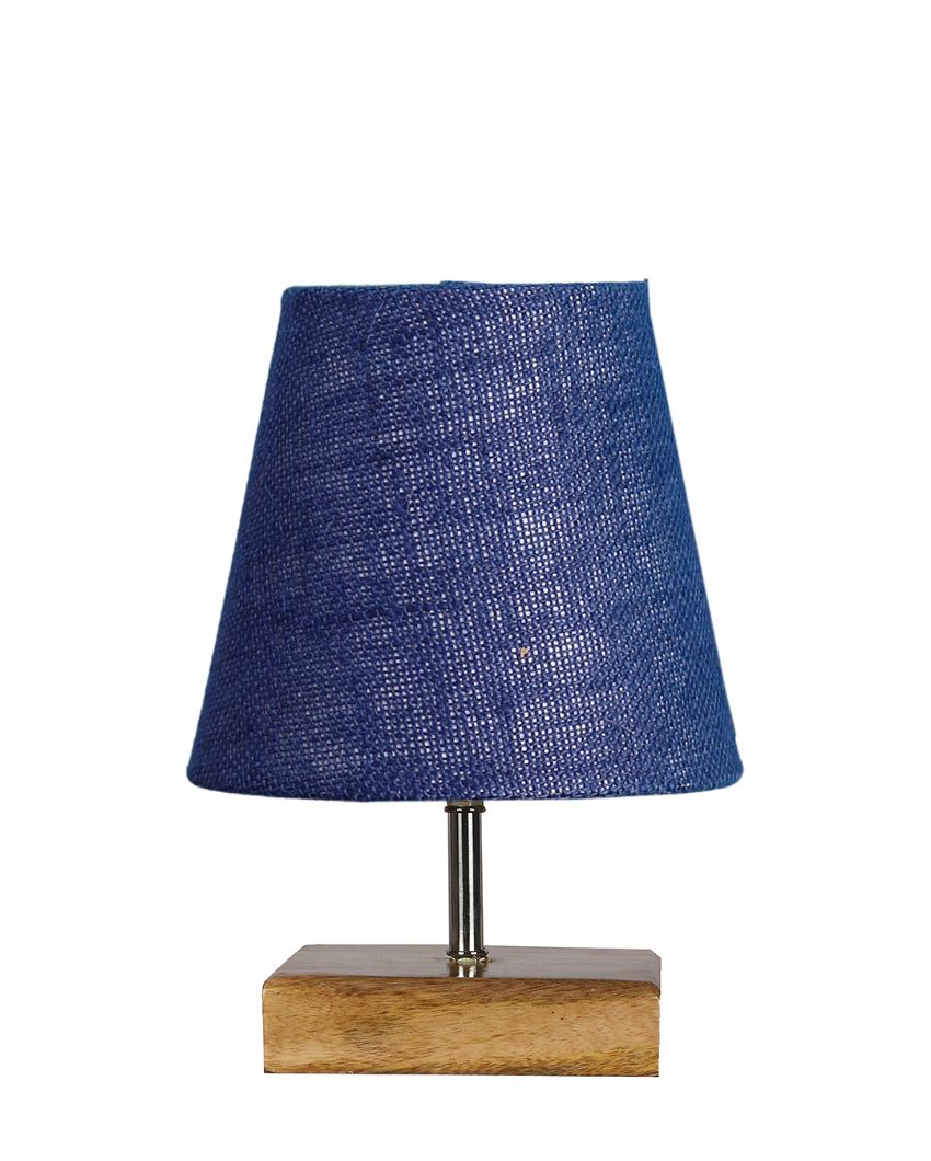 Alluring Jute Square Natural Wood Table Lamp Blue