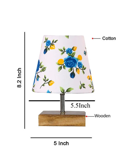 Devansh Multicolor Cotton  Square Natural Wood Table Lamp(5X8.2) Inches -L