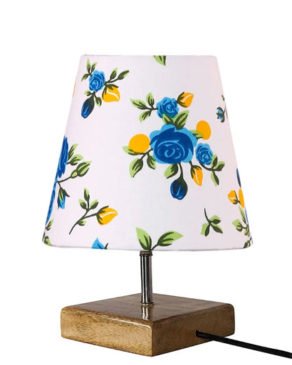 Devansh Multicolor Cotton  Square Natural Wood Table Lamp(5X8.2) Inches -L