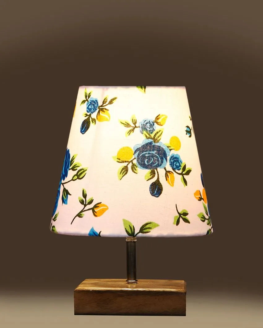 Devansh Multicolor Cotton  Square Natural Wood Table Lamp(5X8.2) Inches -L