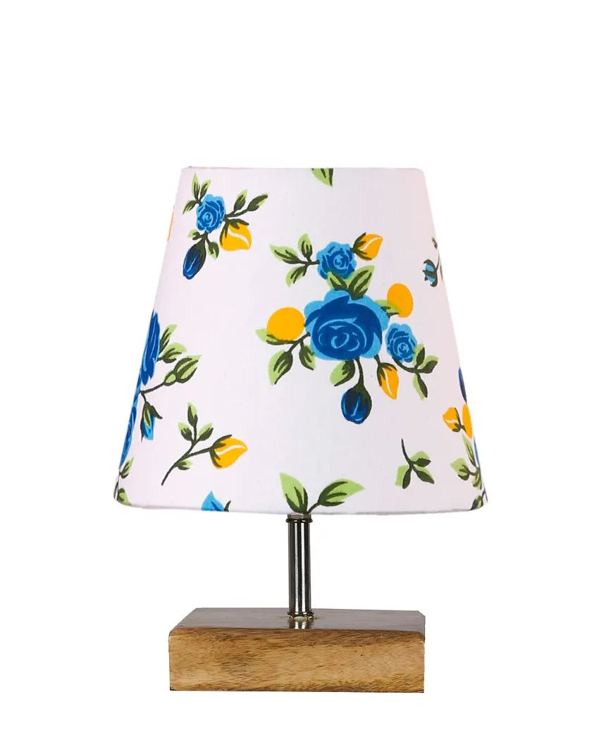 Devansh Multicolor Cotton  Square Natural Wood Table Lamp(5X8.2) Inches -L