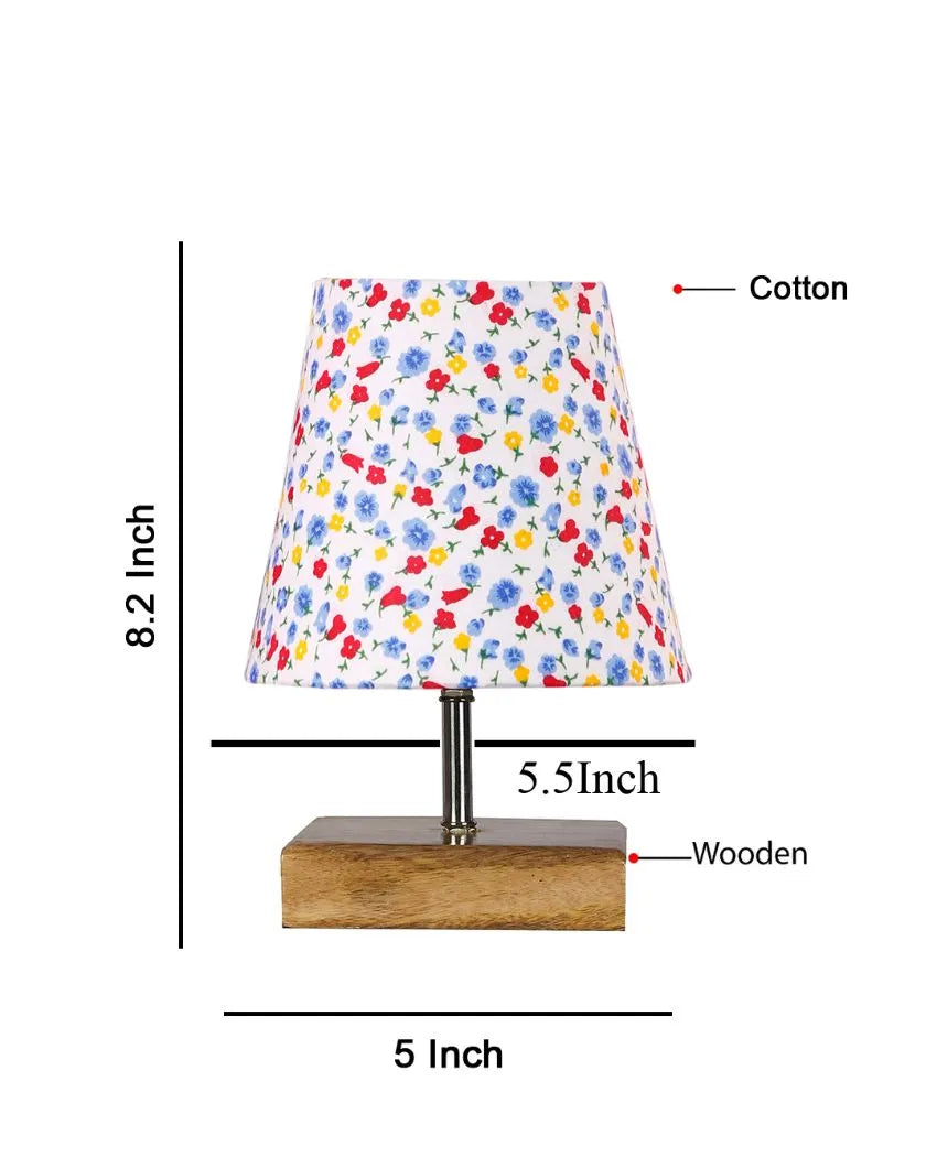 Devansh Multicolor Cotton  Square Natural Wood Table Lamp(5X8.2) Inches -N