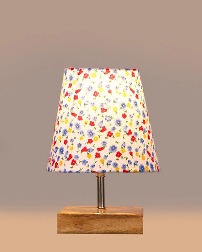 Devansh Multicolor Cotton  Square Natural Wood Table Lamp(5X8.2) Inches -N