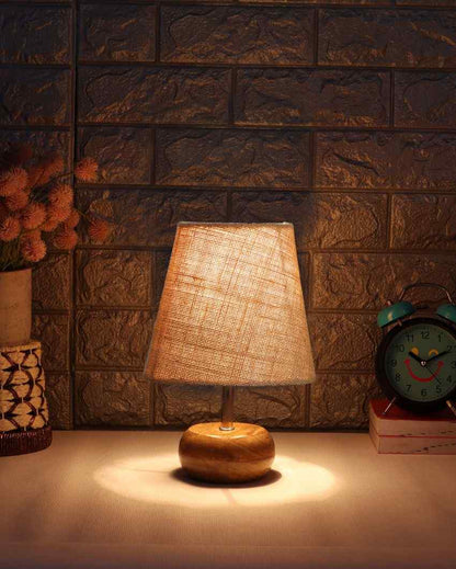 Peerless Jute Round Small Natural Wood Table Lamp Beige