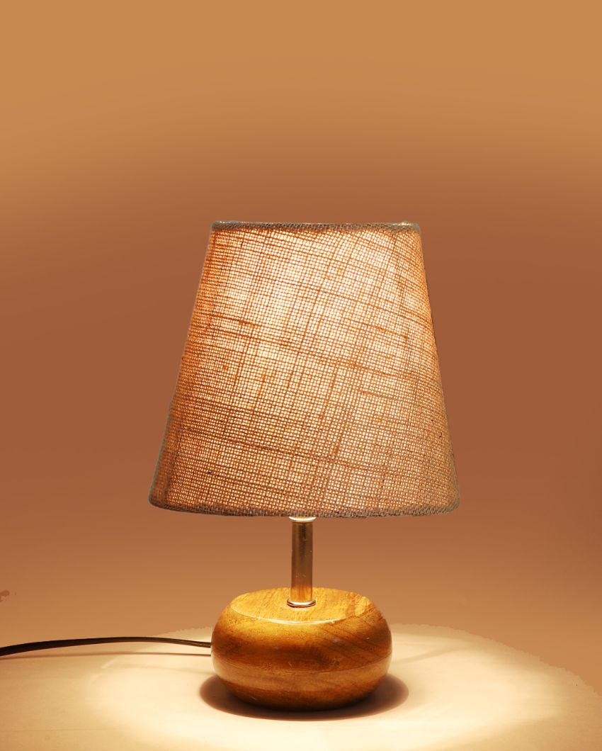 Peerless Jute Round Small Natural Wood Table Lamp Beige