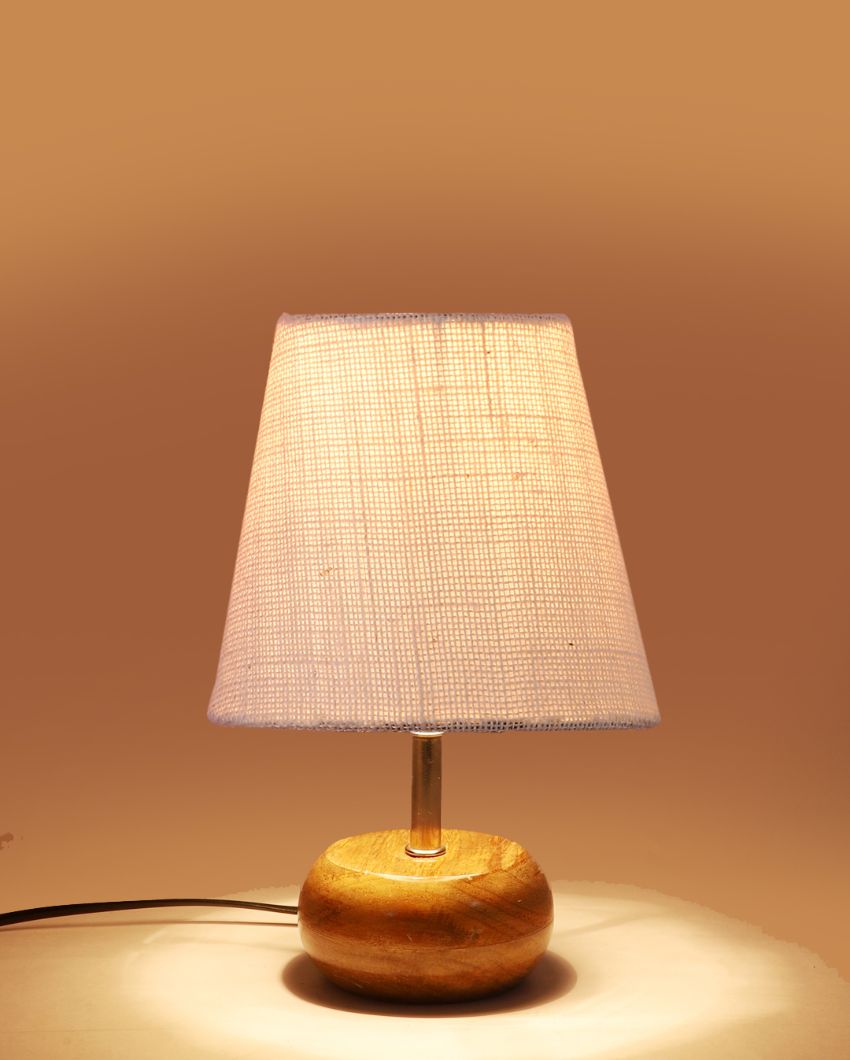 Peerless Jute Round Small Natural Wood Table Lamp White