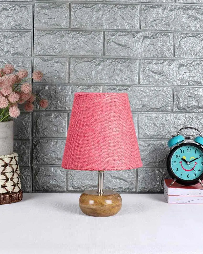 Peerless Jute Round Small Natural Wood Table Lamp Pink