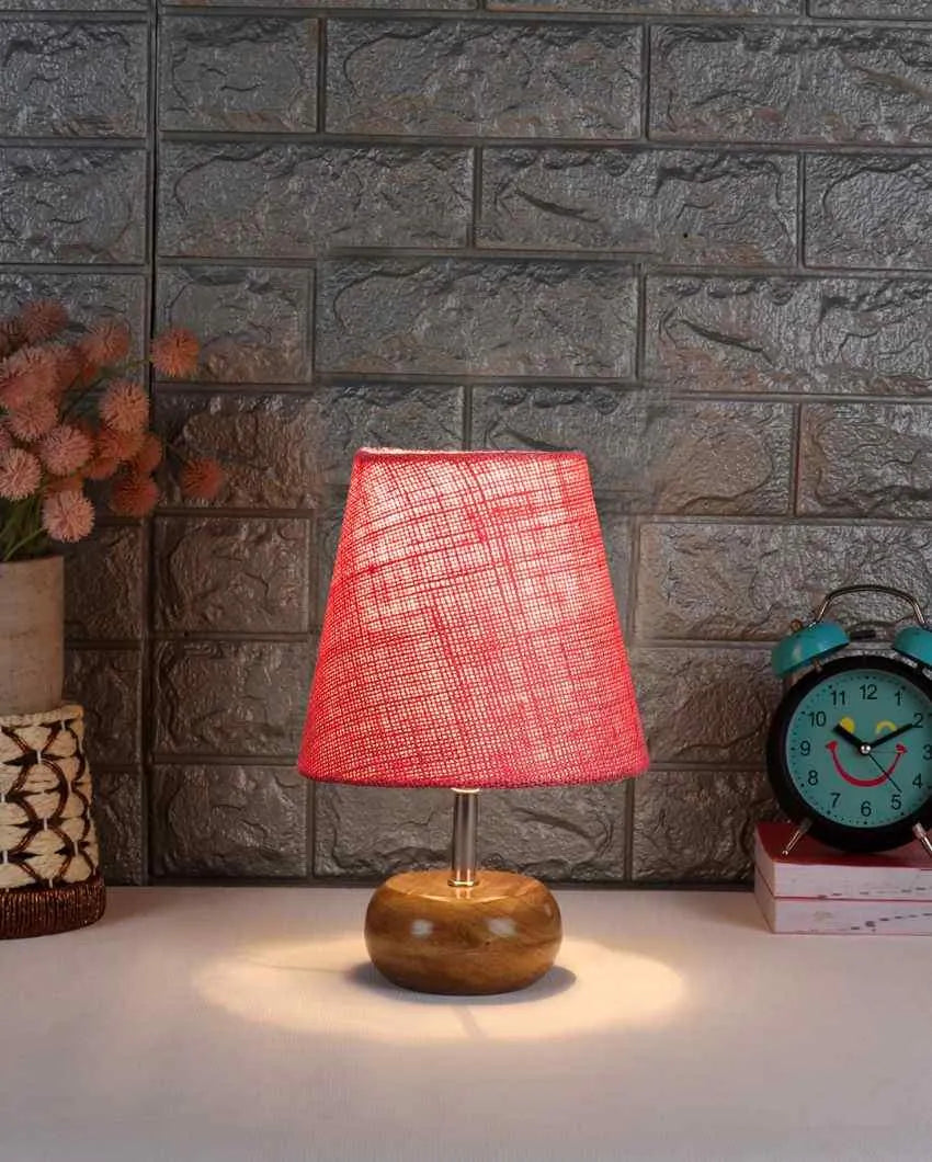 Peerless Jute Round Small Natural Wood Table Lamp Pink