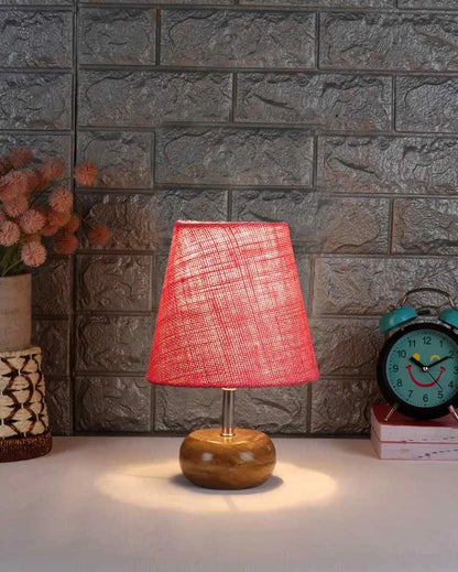 Peerless Jute Round Small Natural Wood Table Lamp Pink