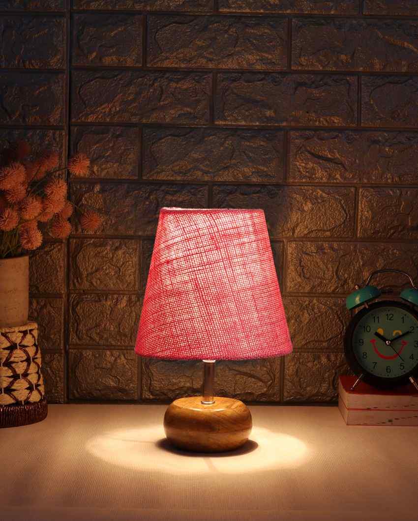 Peerless Jute Round Small Natural Wood Table Lamp Pink