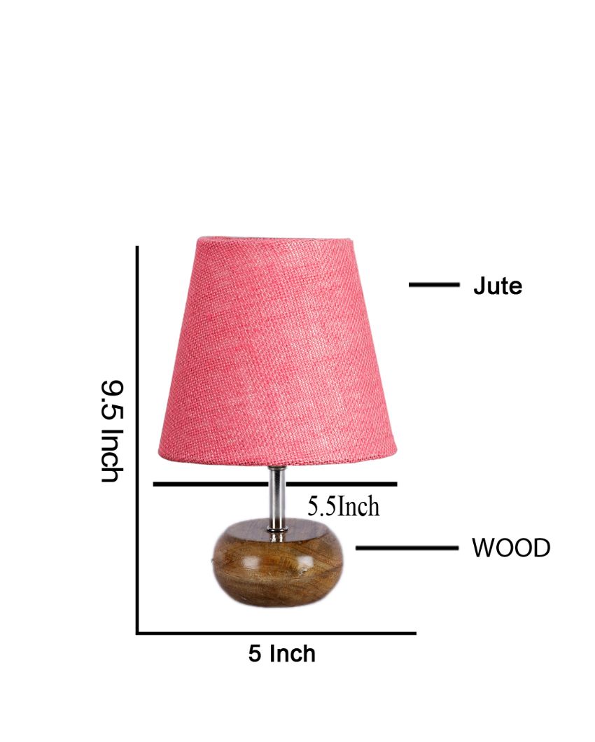 Peerless Jute Round Small Natural Wood Table Lamp Pink