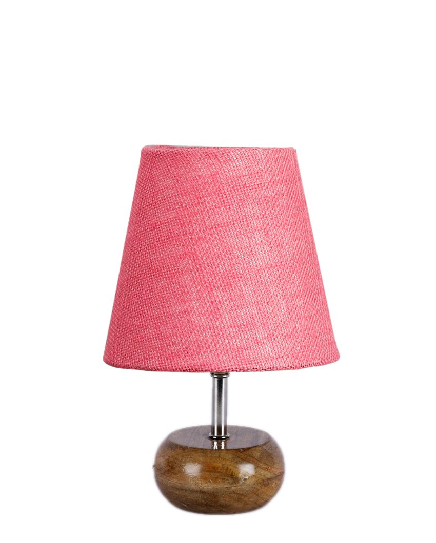 Peerless Jute Round Small Natural Wood Table Lamp Pink