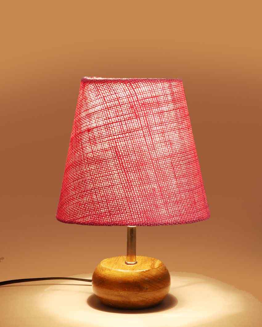 Peerless Jute Round Small Natural Wood Table Lamp Pink