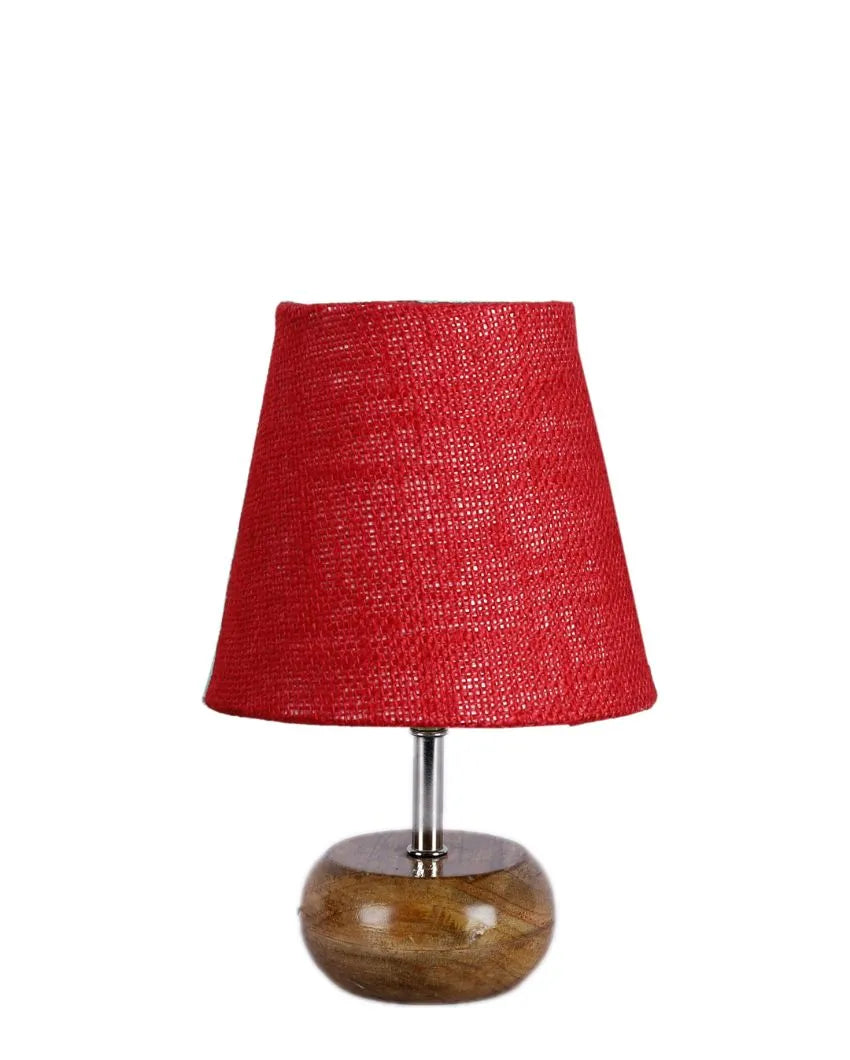 Peerless Jute Round Small Natural Wood Table Lamp Maroon