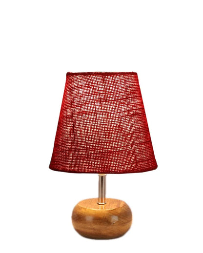 Peerless Jute Round Small Natural Wood Table Lamp Maroon