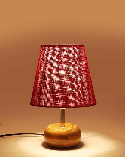 Peerless Jute Round Small Natural Wood Table Lamp Maroon