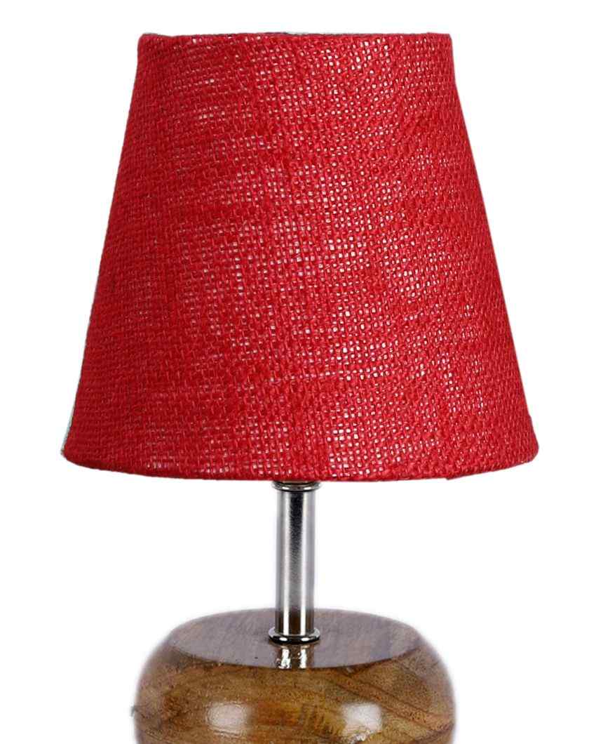 Peerless Jute Round Small Natural Wood Table Lamp Maroon