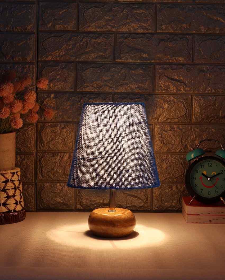 Peerless Jute Round Small Natural Wood Table Lamp Blue