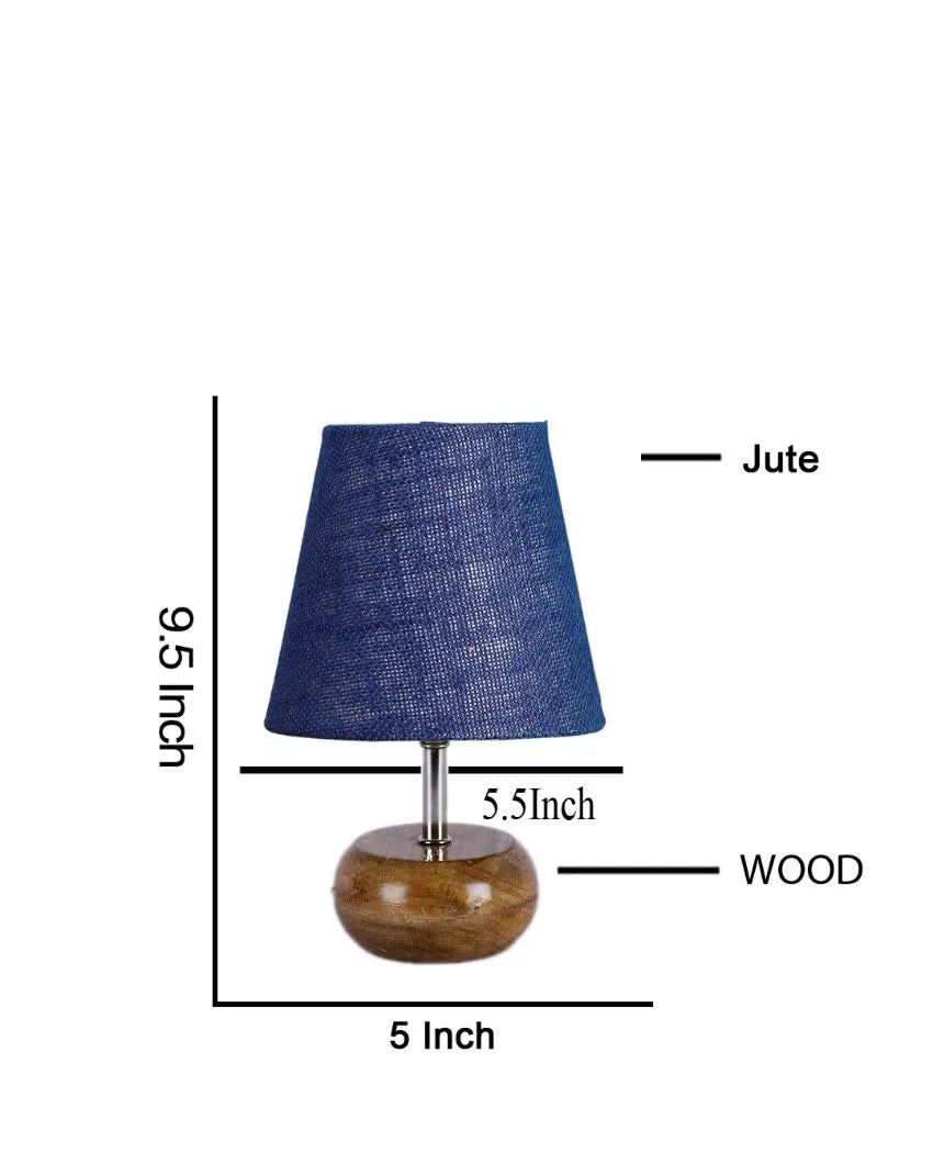 Peerless Jute Round Small Natural Wood Table Lamp Blue