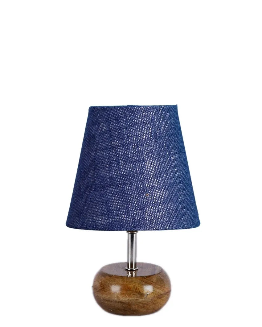 Peerless Jute Round Small Natural Wood Table Lamp Blue