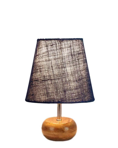 Peerless Jute Round Small Natural Wood Table Lamp Blue