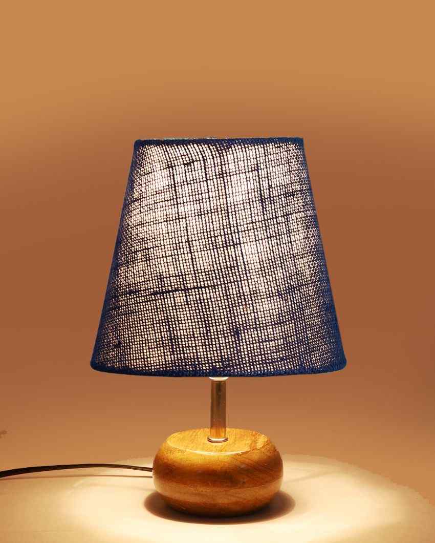 Peerless Jute Round Small Natural Wood Table Lamp Blue