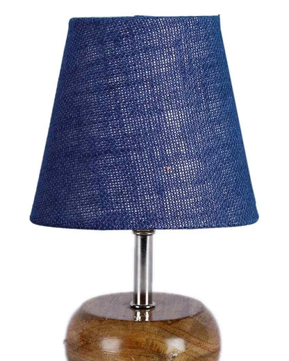 Peerless Jute Round Small Natural Wood Table Lamp Blue