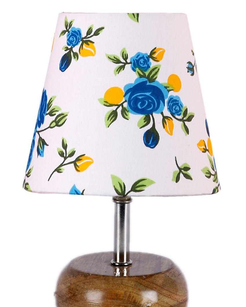 Elegance Multicolor Cotton Round Small Natural Wood Table Lamp