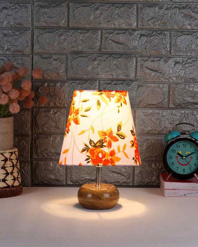 Unique Multicolor Cotton Round Small Natural Wood Table Lamp