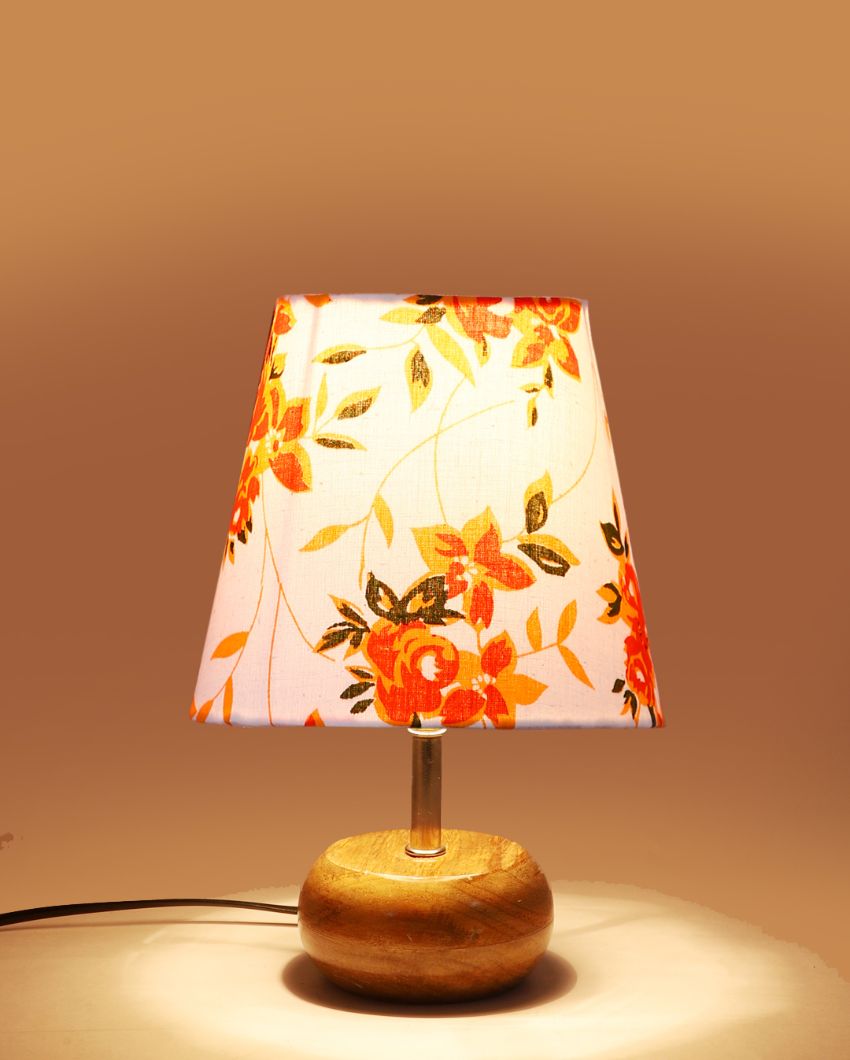 Unique Multicolor Cotton Round Small Natural Wood Table Lamp