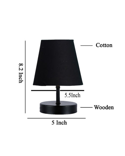 Cotton Round Wooden Black Base Table Lamp Black