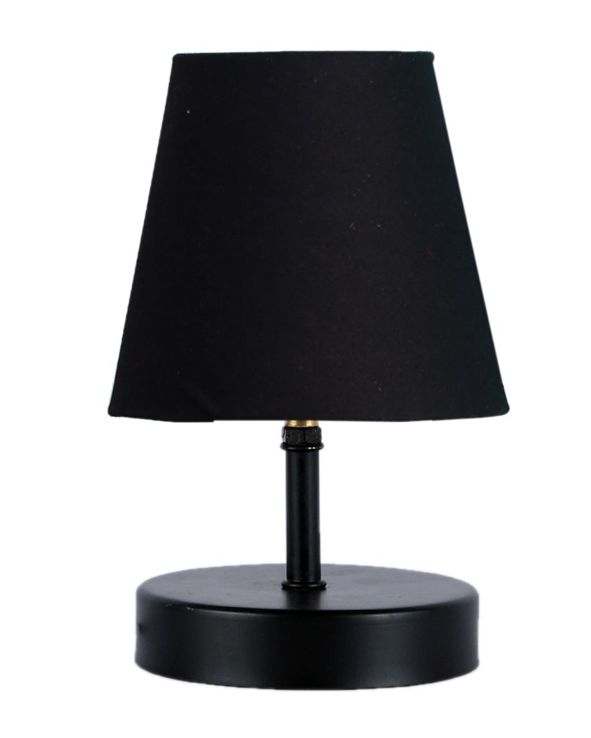 Cotton Round Wooden Black Base Table Lamp Black