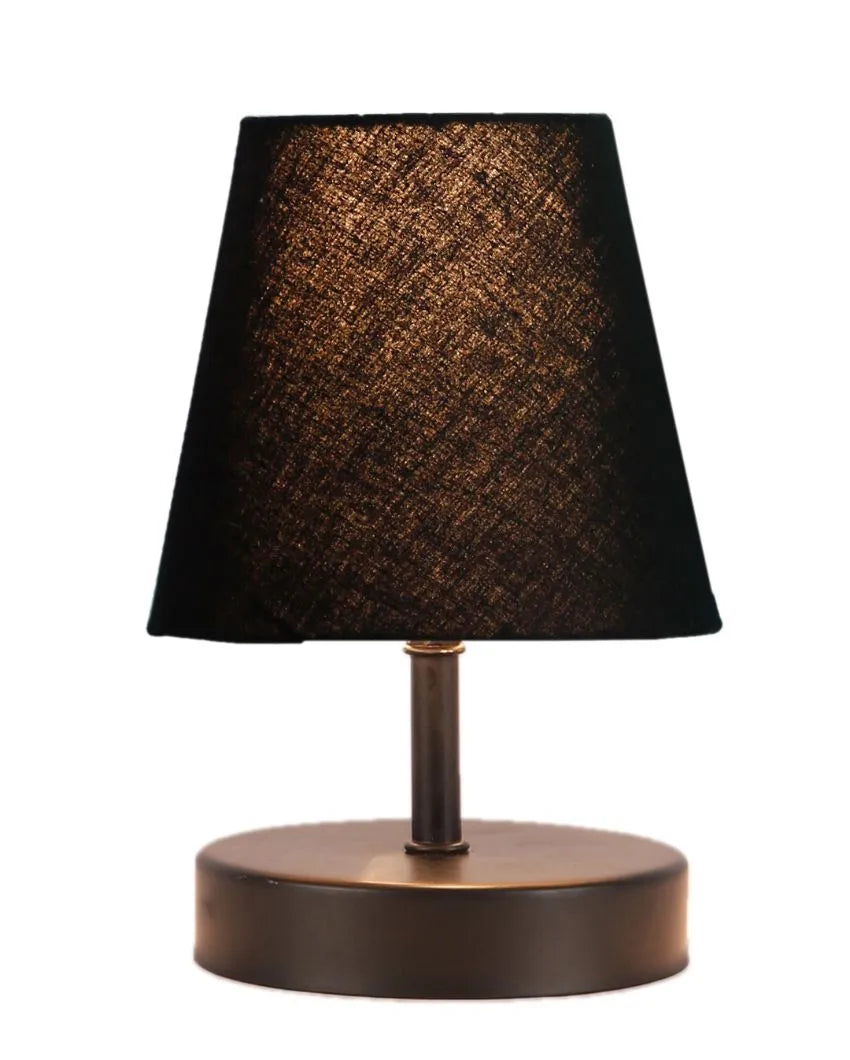 Cotton Round Wooden Black Base Table Lamp Black