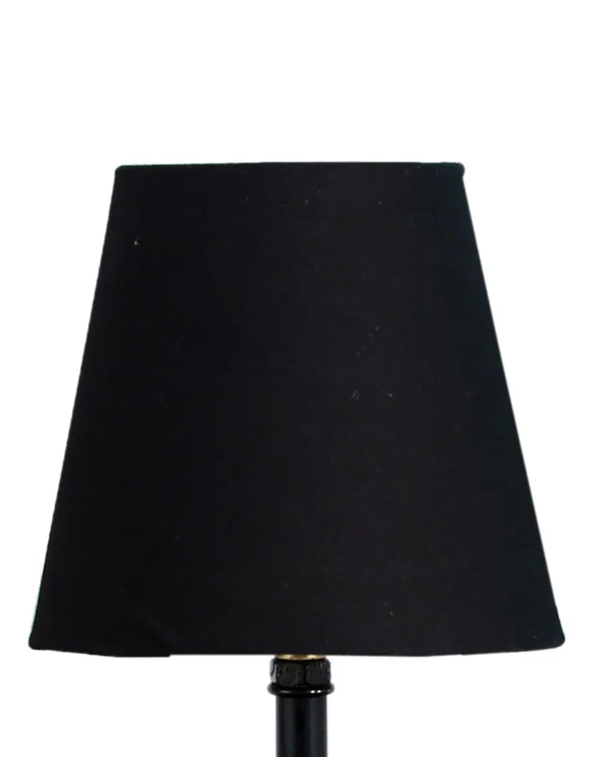 Cotton Round Wooden Black Base Table Lamp Black