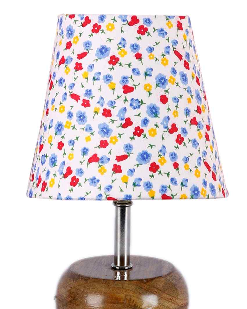 Artistic Multicolor Cotton Round Small Natural Wood Table Lamp