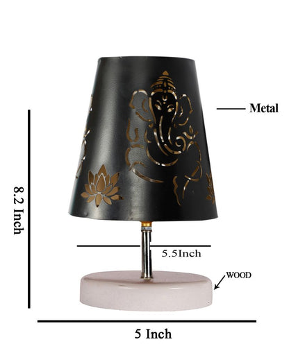 Ganesha Metal Etching Table Lamp With White Wood Round Base - Dusaan