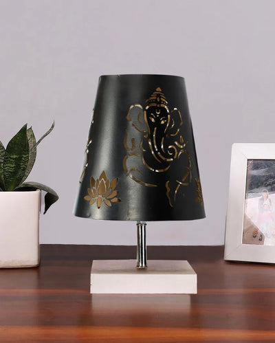 Ganesha Metal Etching Table Lamp With White Wood Square Base