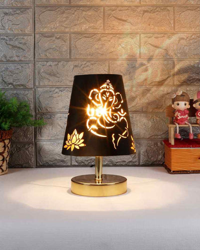 Ganesha Metal Etching Table Lamp With Metal Gold Round Base